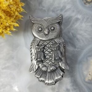 Vintage Torino Pewter Owl Brooch Set